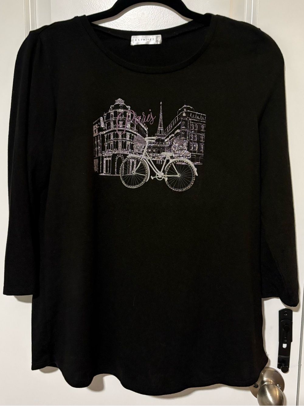 Retrology Black Paris Bicycle Graphic Top Size M